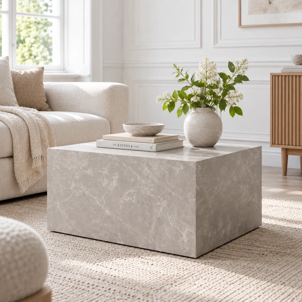 VERONA – Sofabord i beige marmorlook – 80×60×H40 cm