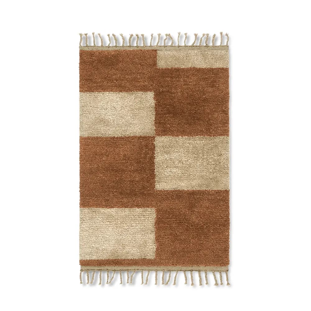Ferm Living, Mara Knyttet Tæppe 120x80 cm Dk Brick/Off-White