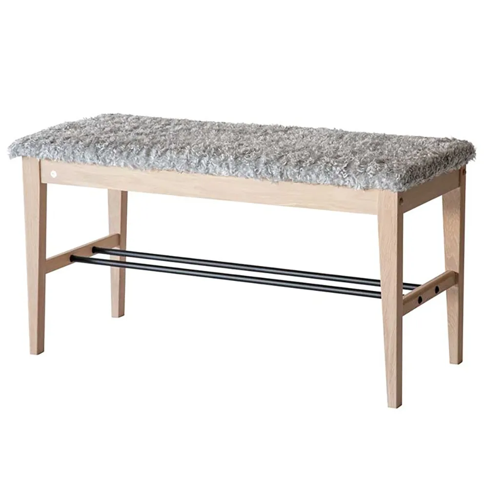Oscarssons Möbel, Cora Bench Hvidolieret eg/fåreskindslook Lysegrå
