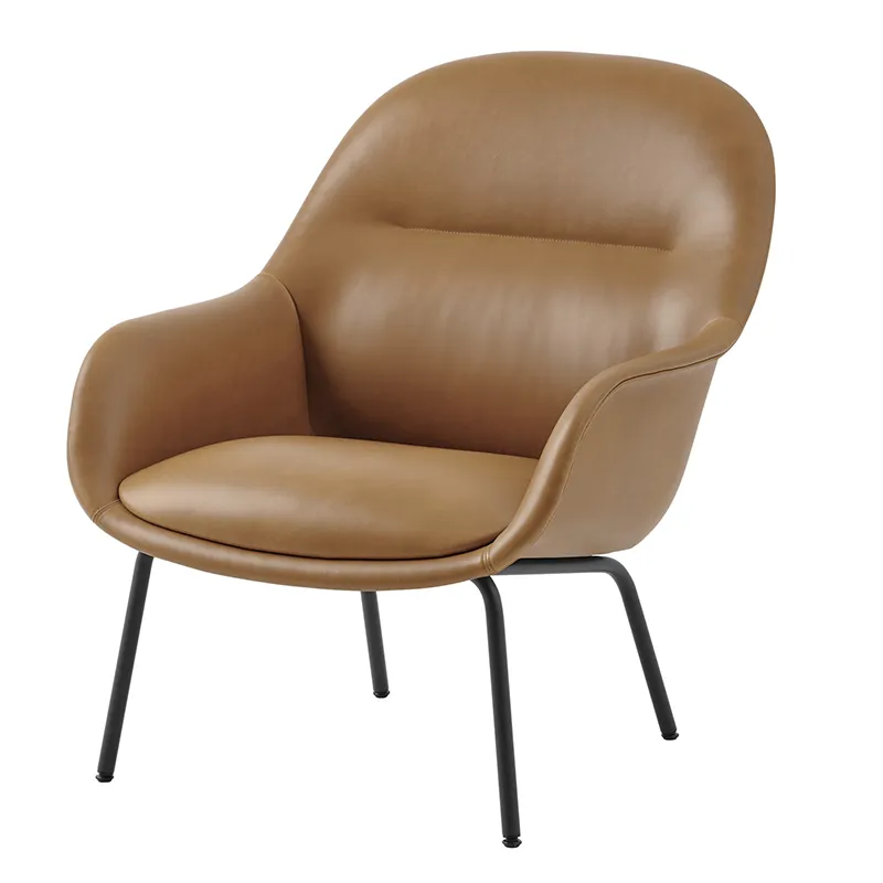 Muuto Fiber Lounge lænestol med stålben Refine leather cognac-black