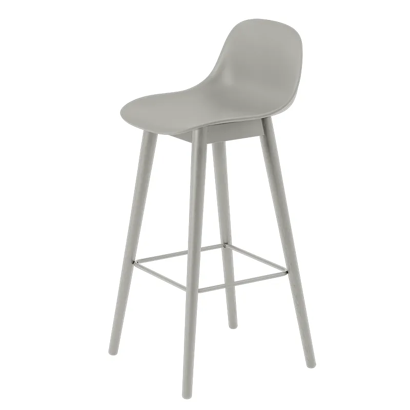 Muuto, Fiber barstol høj Wood Base - 75 cm - Grey/Grey