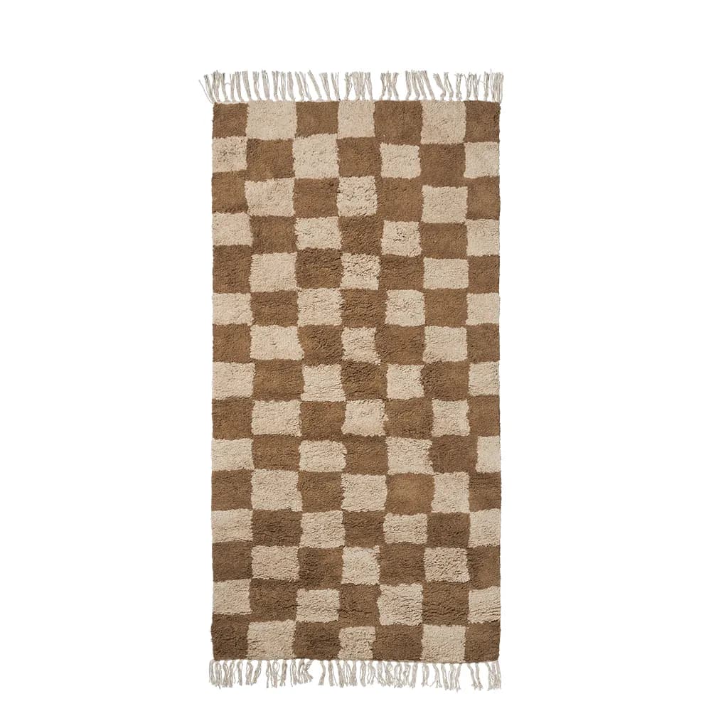 ferm LIVING - Mara tæppe, brun/sand ternet, 150 x 80 cm