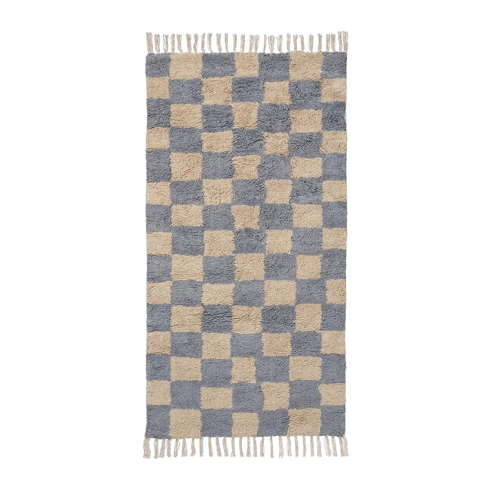 ferm LIVING - Mara tæppe, lyseblå/sandfarvet ternet, 150x80 cm