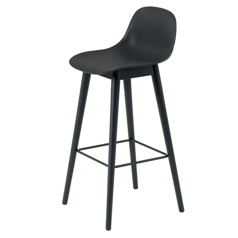 Muuto, Fiber barstol høj Wood Base - 75 cm - Black/Anthracite