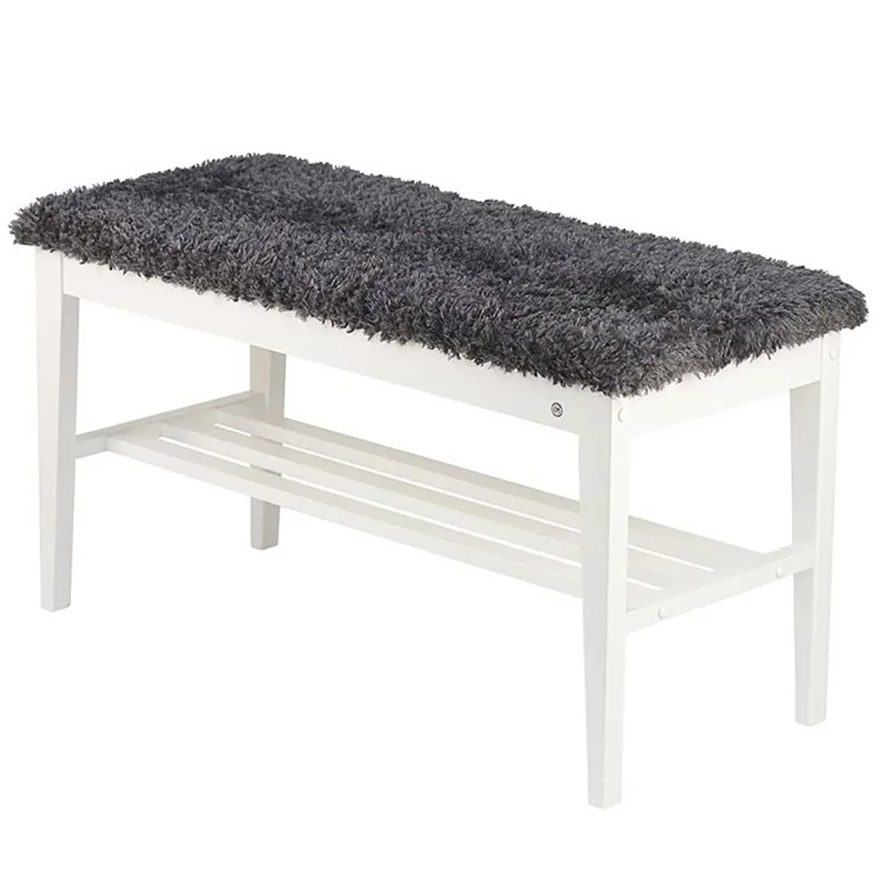 Oscarssons Möbel, Nadja Bench Hvidlakeret birk/fåreskind i mørkegråt look