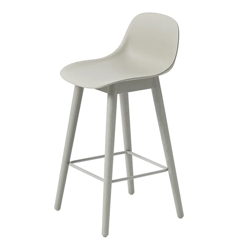 Muuto, Fiber barstol lav Wood Base - 65 cm - Grey/Grey