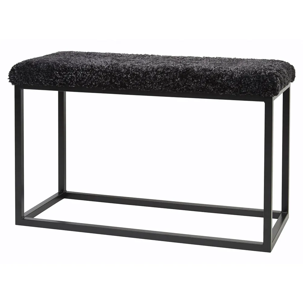 Skinnwille, Palle Bænk fåreskind 80x35 cm Darkgrey/black