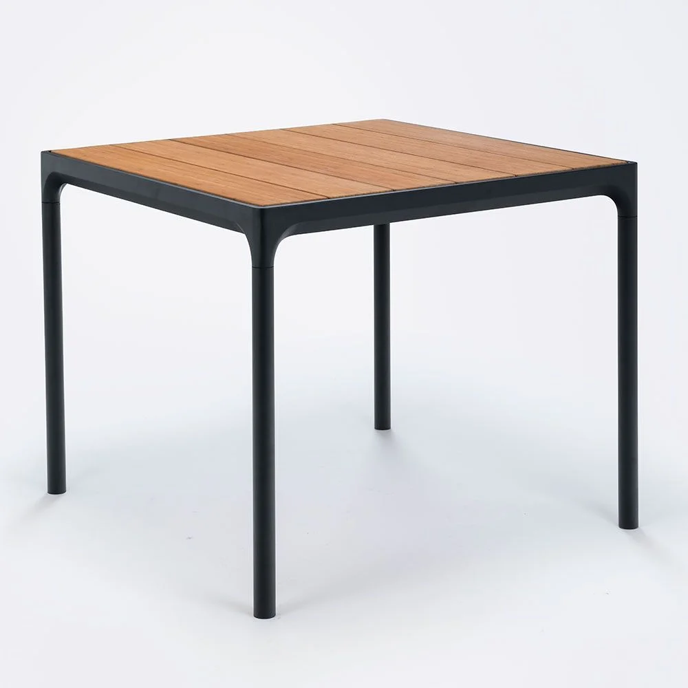 Houe, Fire spisebord 90x90 cm svart/bambus aluminium