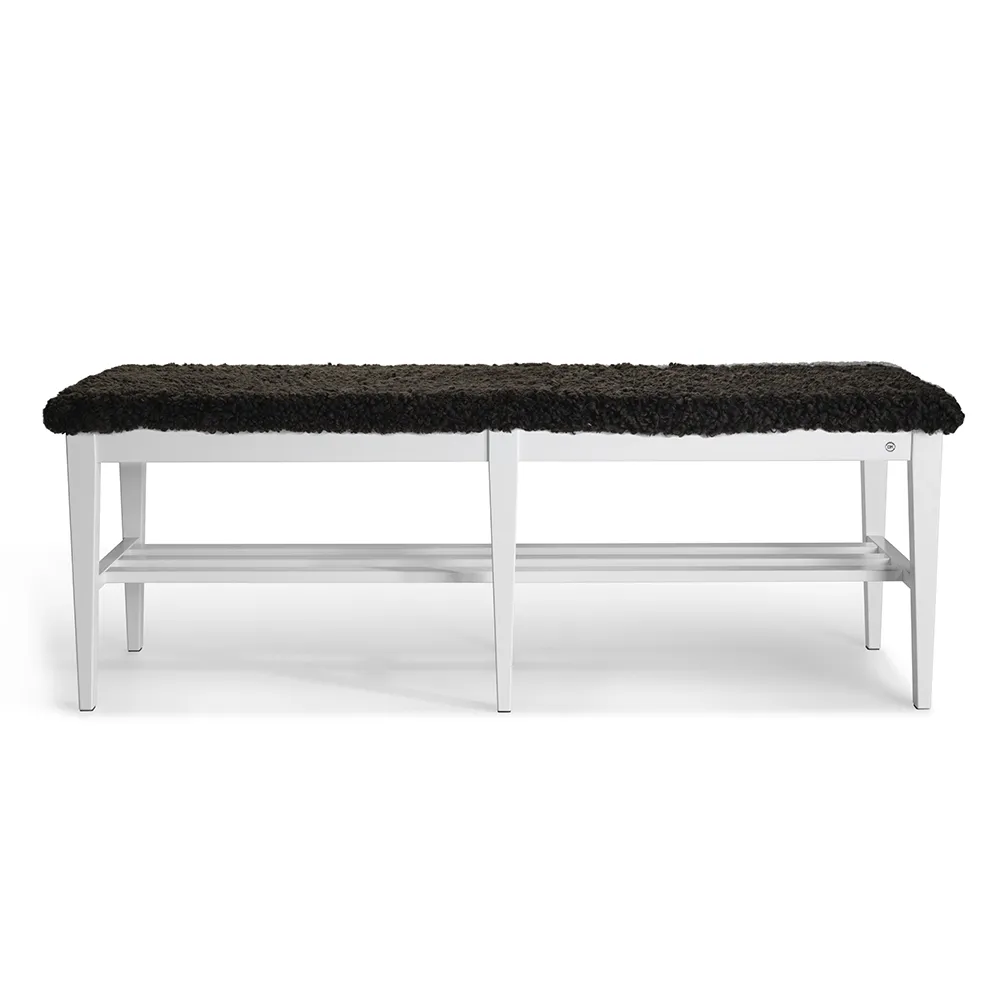 Oscarssons Möbel, Nadja Bench 130 cm Hvitlakkert bjørk/safeskinn brun