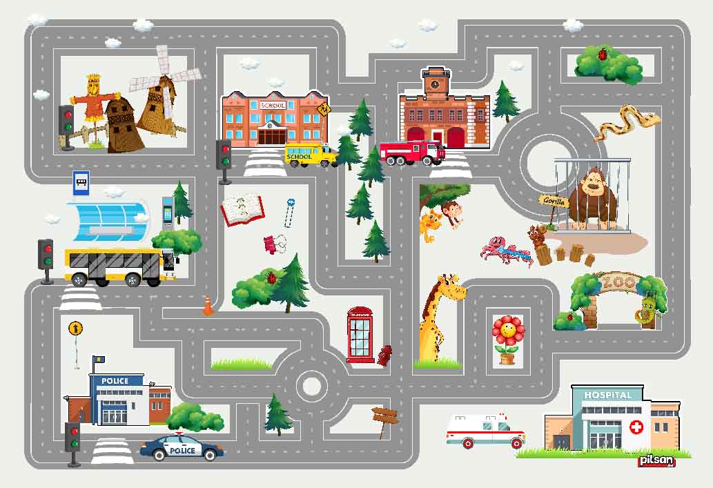 Barneteppe - City Street (multi) (Størrelse: 160 x 230 cm)