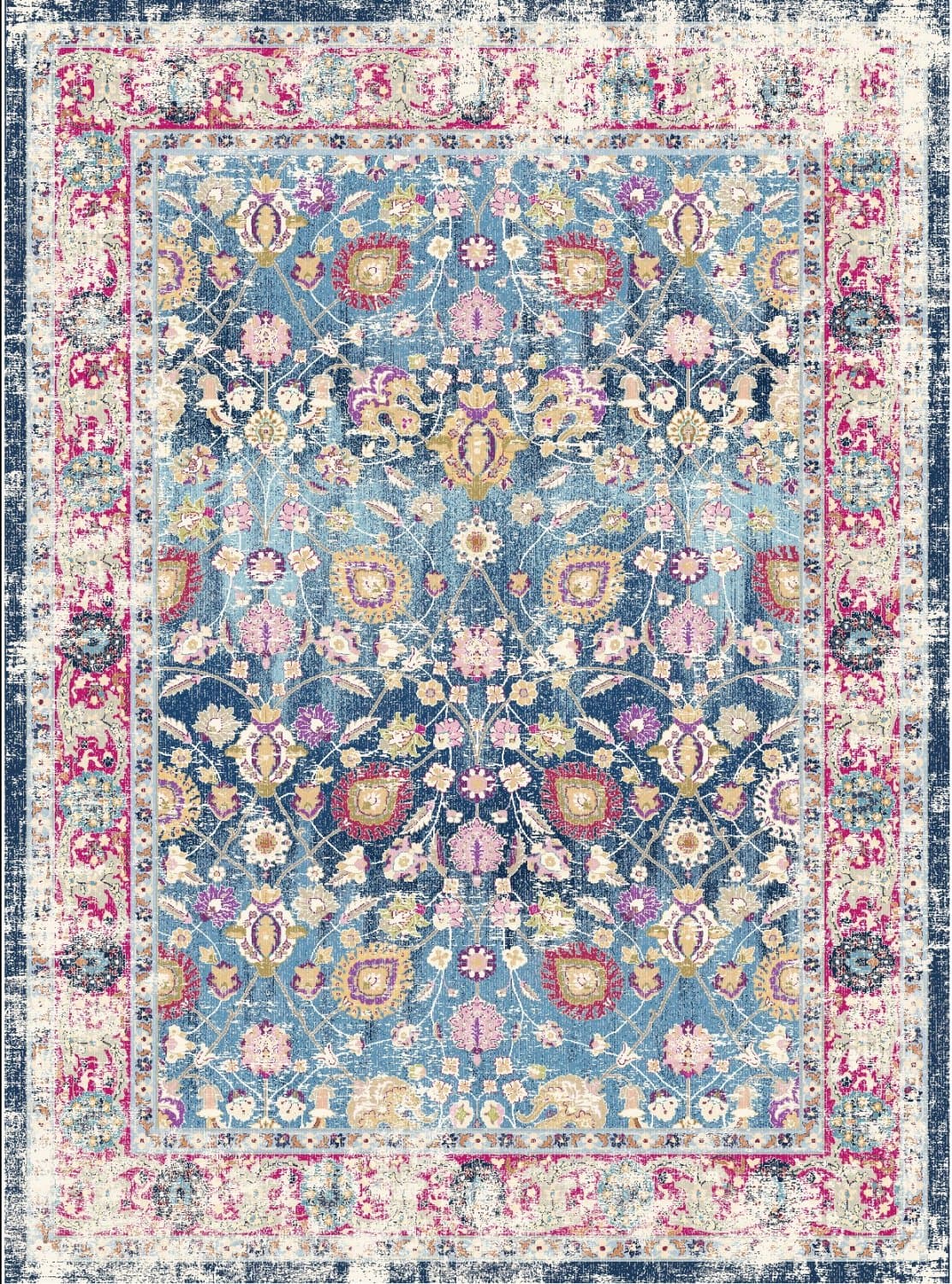 Wilton-teppe - Bouhjar (blå/rosa/multi) (Størrelse: 130 x 190 cm)