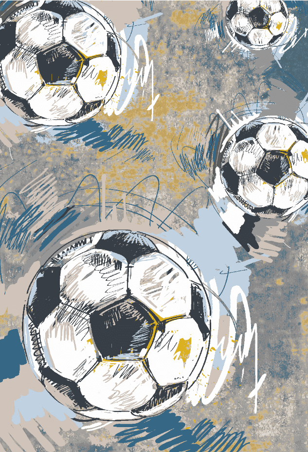 Barneteppe - Cartoon Footballs (multi) (Størrelse: 120 x 170 cm)