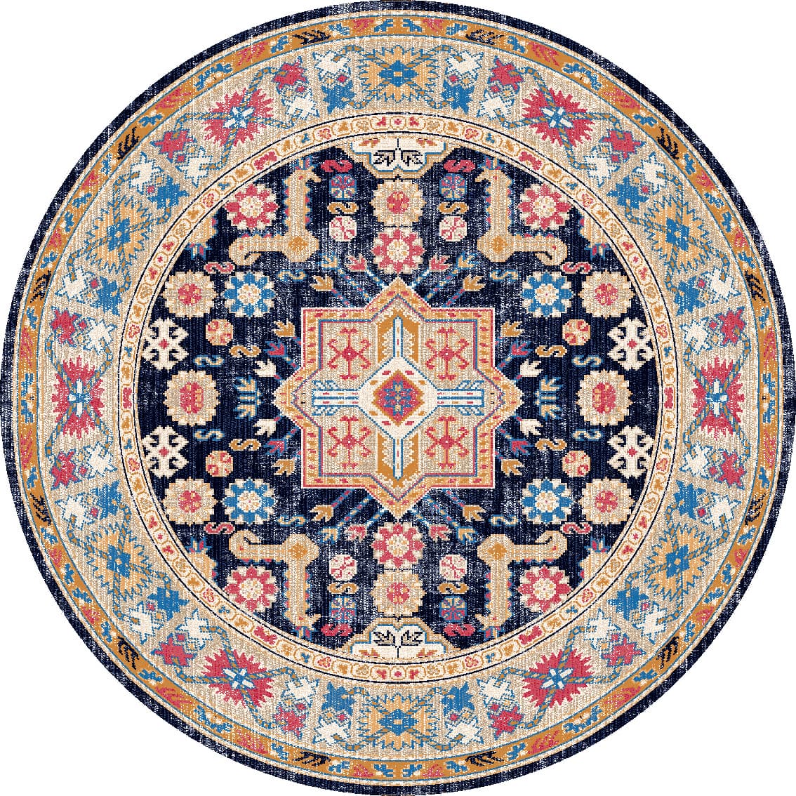 Rundt teppe - Kayaköy (multi) (Størrelse: Ø 120 cm)
