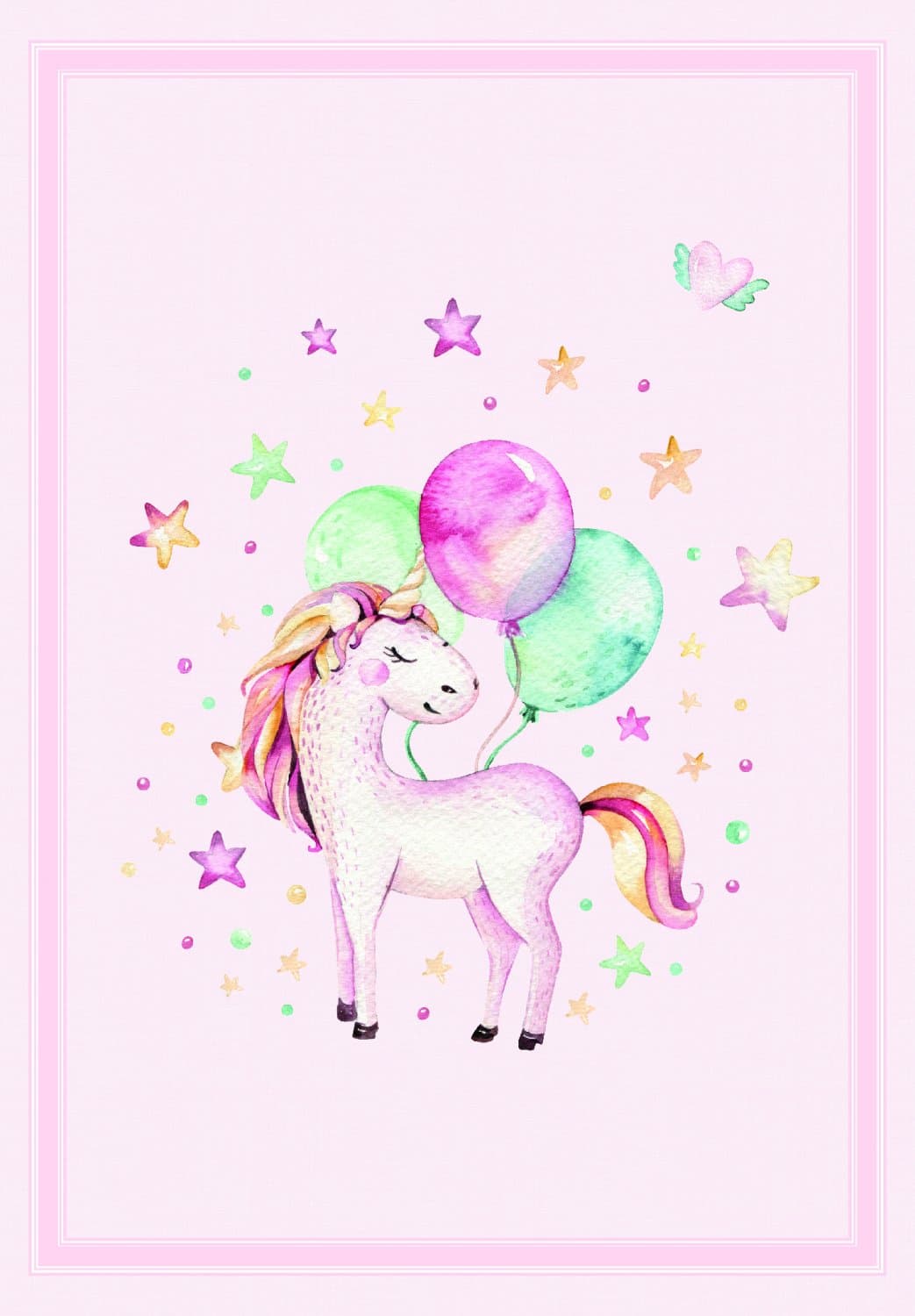 Barneteppe - Unicorn Balloon (rosa) (Størrelse: 160 x 230 cm)