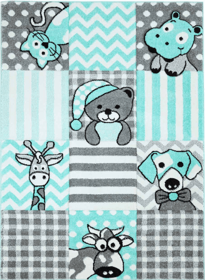 Barneteppe - Bueno Animals (turkis) (Størrelse: 160 x 230 cm)