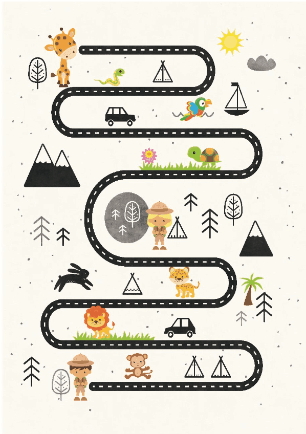 Barneteppe - Safari road (Størrelse: 160 x 230 cm)