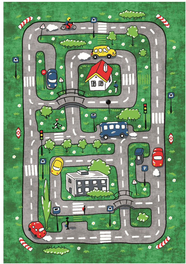Barneteppe - Village Road (grønn) (Størrelse: 120 x 170 cm)